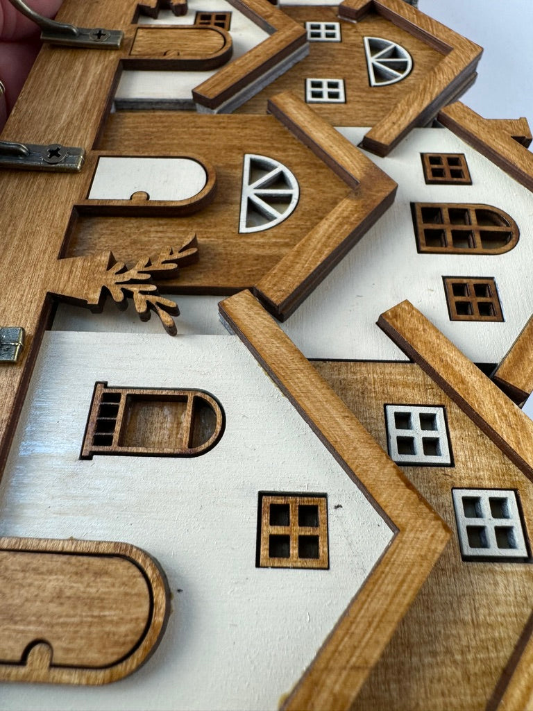 Pastel Rowhouse Key Holder – Colorful Wooden Wall Hooks