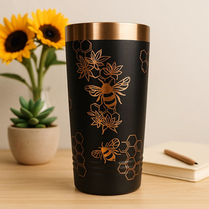Bee & Honeycomb Engraved Stainless Steel Tumbler – 20oz Insulated Travel Mug