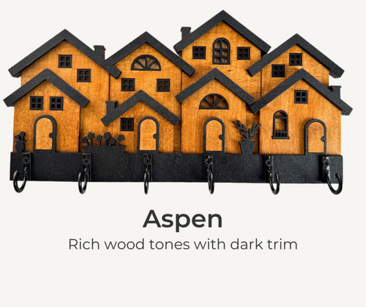 Aspen Rowhouse Key Holder – Wooden Wall Organizer with Hooks
