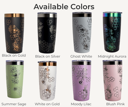 Bee & Honeycomb Engraved Stainless Steel Tumbler – 20oz Insulated Travel Mug