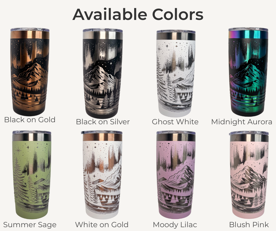 Northern Lights Engraved Stainless Steel Tumbler – 20oz Insulated Aurora Borealis Travel Mug
