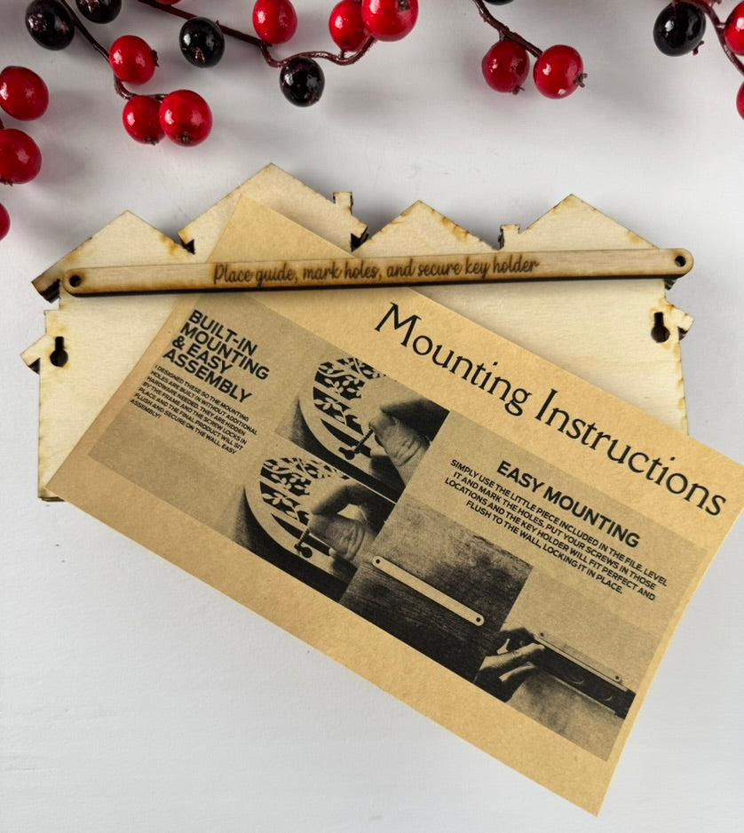 Cottage Rowhouse Key Holder – Wooden Wall Organizer with Hooks