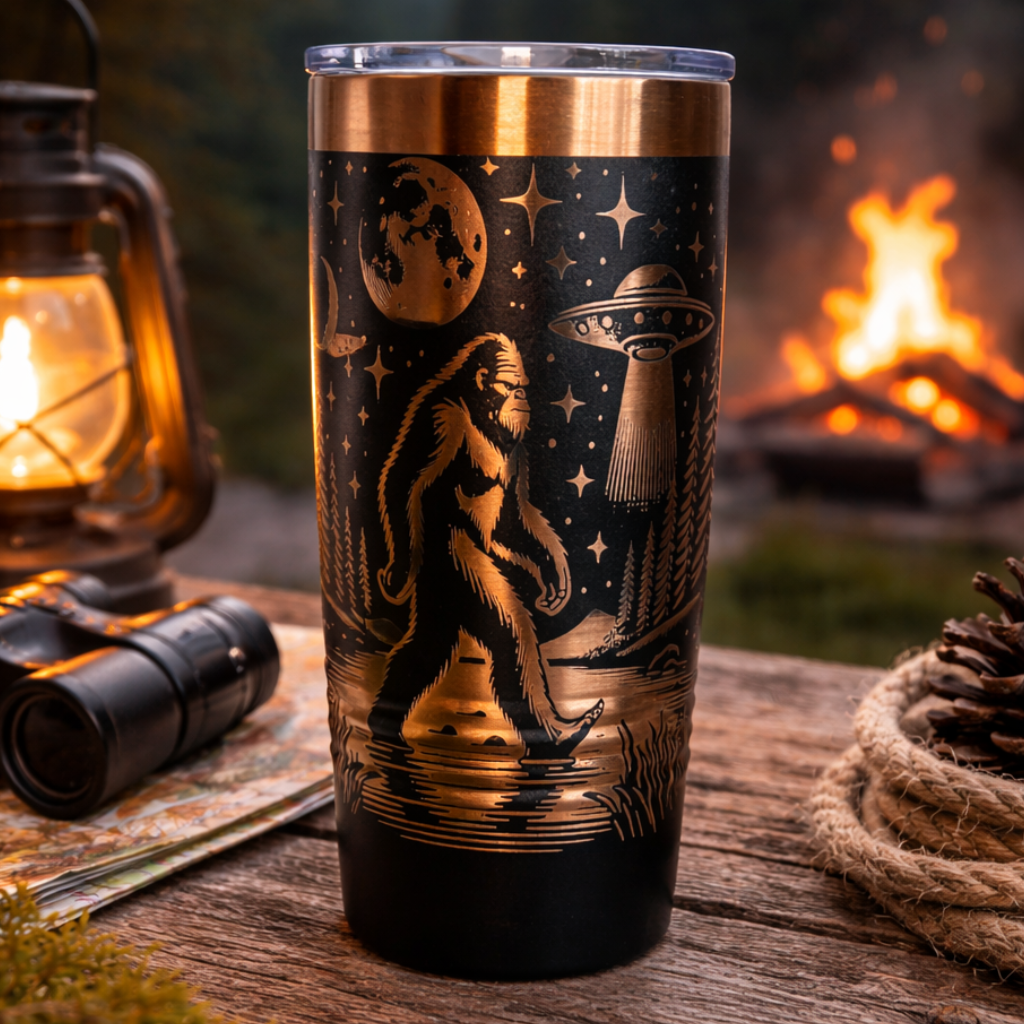 Bigfoot UFO Engraved Stainless Steel Tumbler – 20oz Insulated Travel Mug