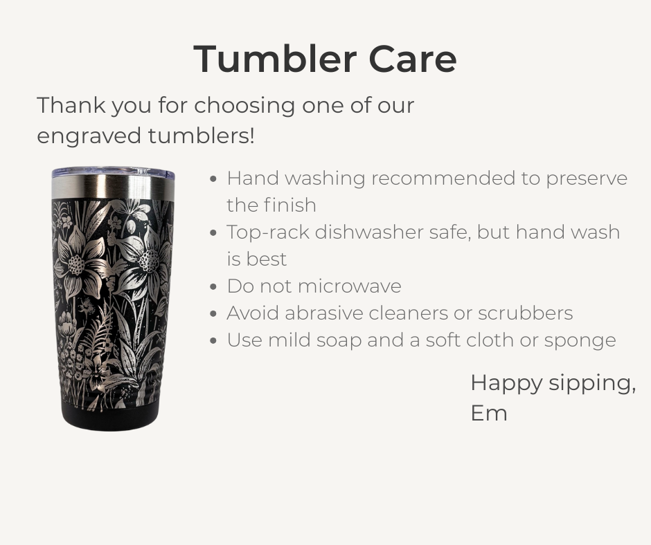 Botanical Engraved Stainless Steel Tumbler – 20oz Insulated Travel Mug with Floral Design