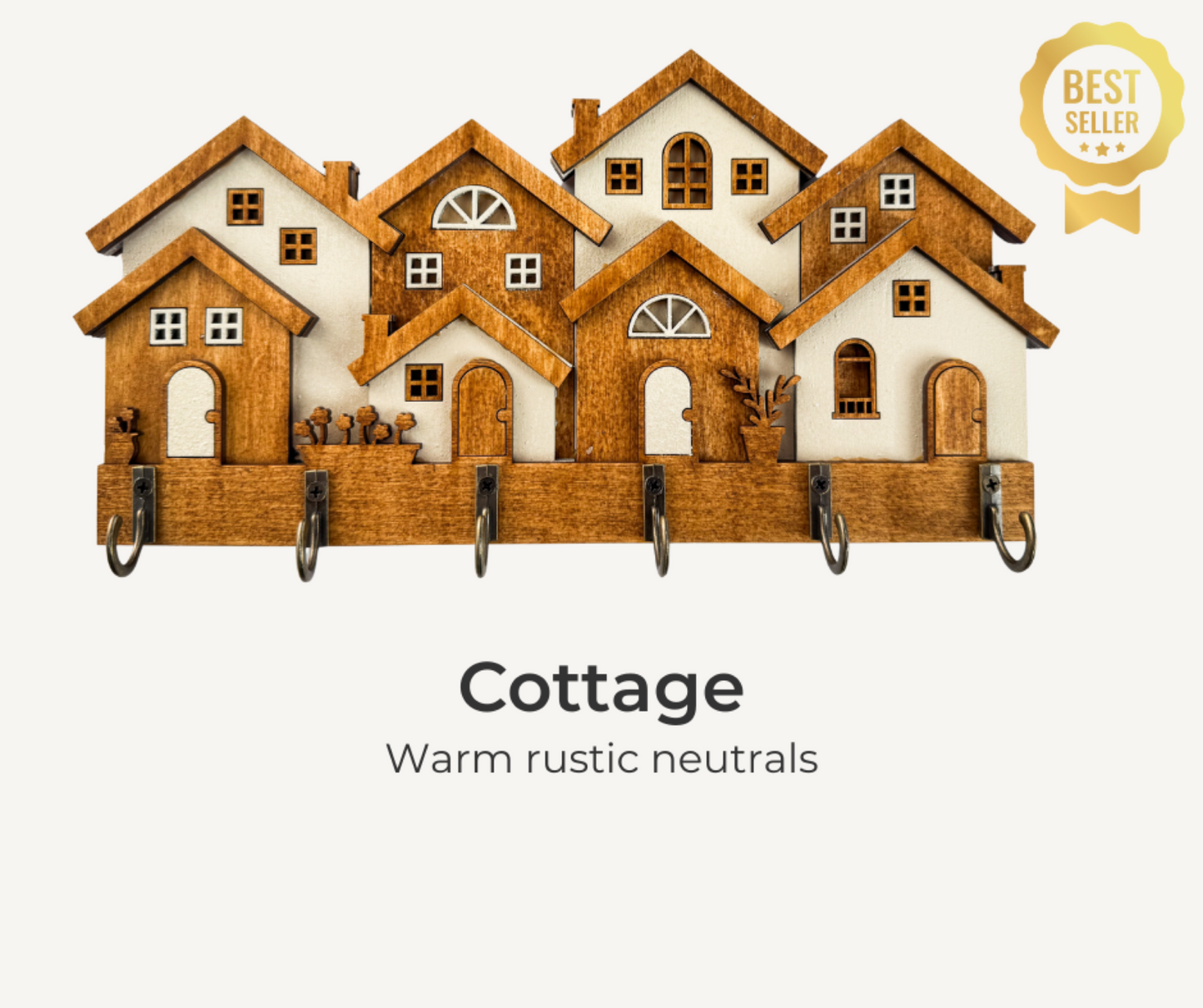 Rustic Rowhouse Key Holder – Wooden Wall Organizer with Hooks