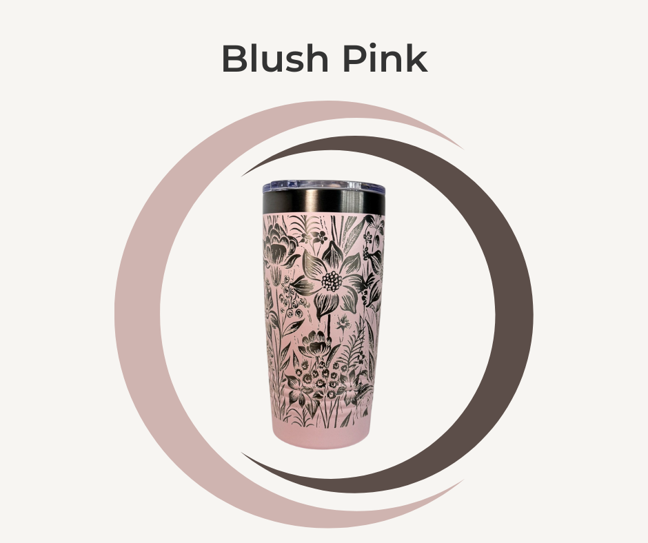 Botanical Engraved Stainless Steel Tumbler – 20oz Insulated Travel Mug with Floral Design