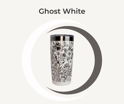 Botanical Engraved Stainless Steel Tumbler – 20oz Insulated Travel Mug with Floral Design