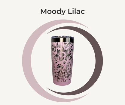 Botanical Engraved Stainless Steel Tumbler – 20oz Insulated Travel Mug with Floral Design