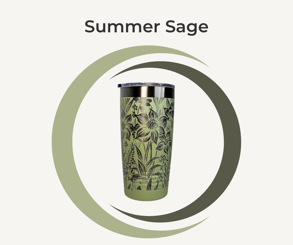 Botanical Engraved Stainless Steel Tumbler – 20oz Insulated Travel Mug with Floral Design