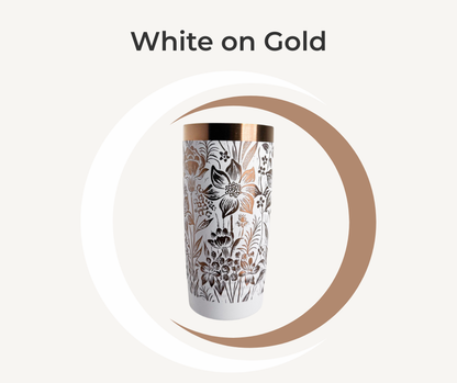 Botanical Engraved Stainless Steel Tumbler – 20oz Insulated Travel Mug with Floral Design