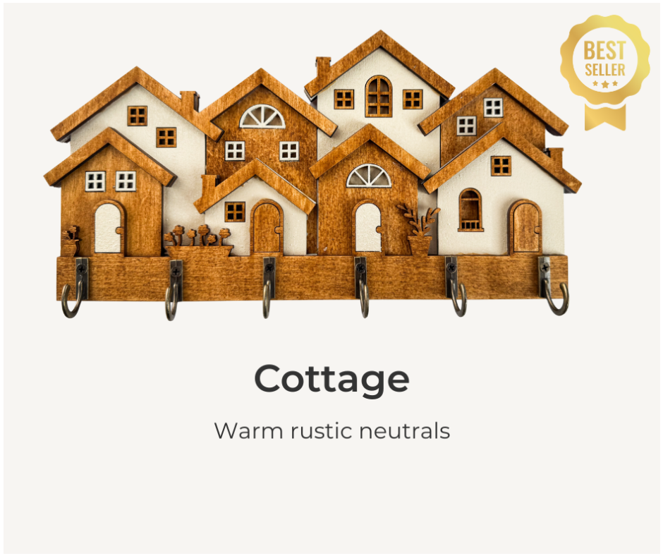 Cottage Rowhouse Key Holder – Wooden Wall Organizer with Hooks