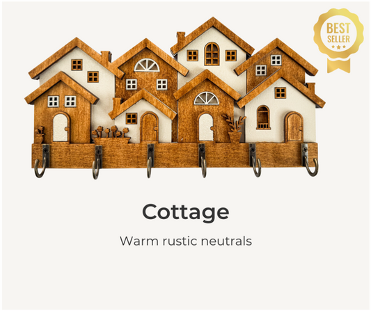 Cottage Rowhouse Key Holder – Wooden Wall Organizer with Hooks