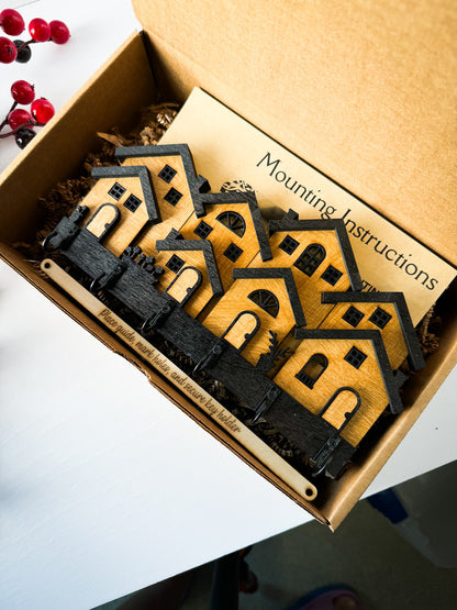 Aspen Rowhouse Key Holder – Wooden Wall Organizer with Hooks