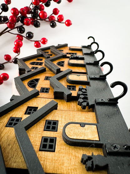 Aspen Rowhouse Key Holder – Wooden Wall Organizer with Hooks