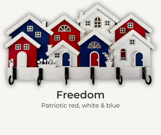 Freedom Rowhouse Key Holder – Wooden Wall Organizer with Hooks