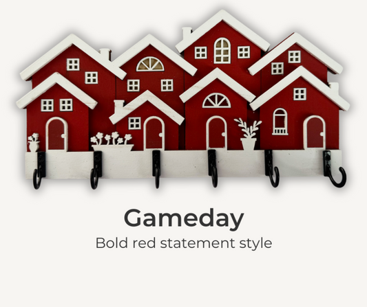 Gameday Rowhouse Key Holder – Wooden Wall Organizer with Hooks