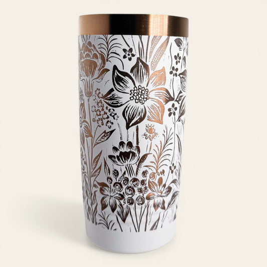 Botanical Engraved Stainless Steel Tumbler – 20oz Insulated Travel Mug with Floral Design