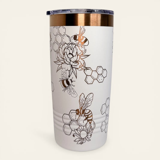 Bee & Honeycomb Engraved Stainless Steel Tumbler – 20oz Insulated Travel Mug