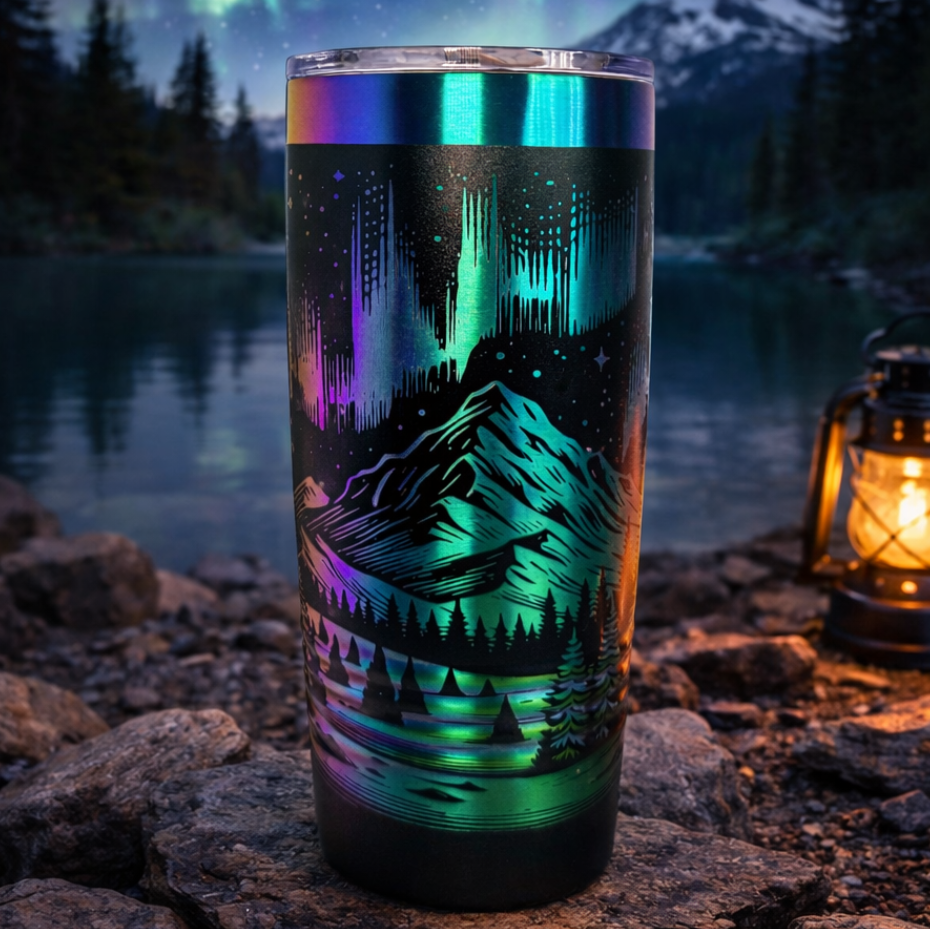 Northern Lights Engraved Stainless Steel Tumbler – 20oz Insulated Aurora Borealis Travel Mug