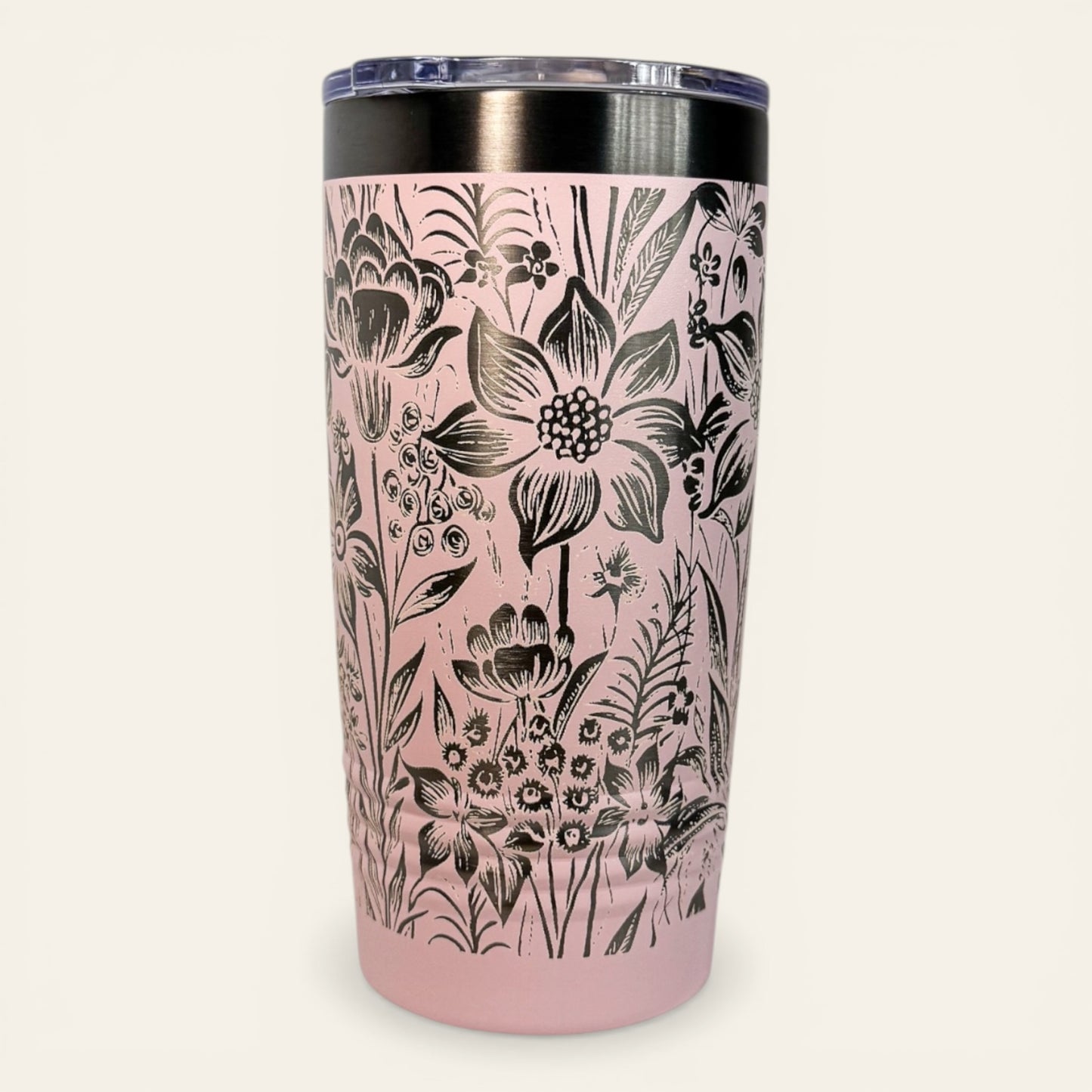 Botanical Engraved Stainless Steel Tumbler – 20oz Insulated Travel Mug with Floral Design