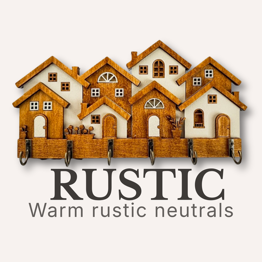 Rustic Rowhouse Key Holder – Wooden Wall Organizer with Hooks
